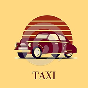 Retro avto. Concept taxi on a sandy color background. Vector