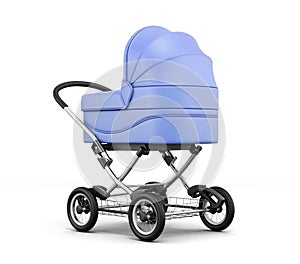 Retro baby stroller isolated on white background. 3d rendering