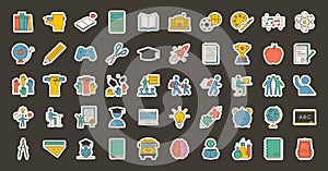 Retro back to school sticker doodle icon vector graphic elements