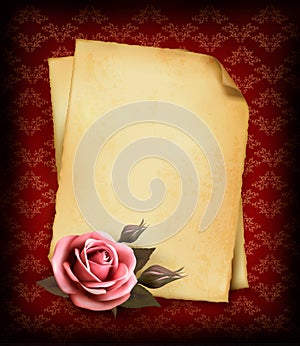 Retro background with beautiful pink rose