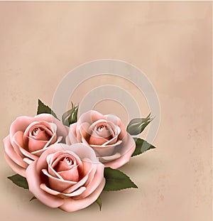 Retro background with beautiful pink roses