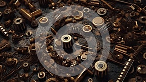 Retro background with brass gears and cods