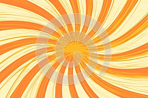 Retro background with rays or stripes in the center. Sunburst or sun explosion retro background. Yellow and orange