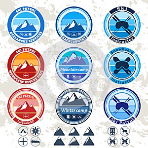 Retro badges and labels set on the theme of mountains