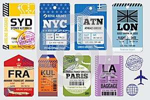 Retro baggage tags and travel vector stock