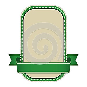 Retro banner with green ribbon on white background