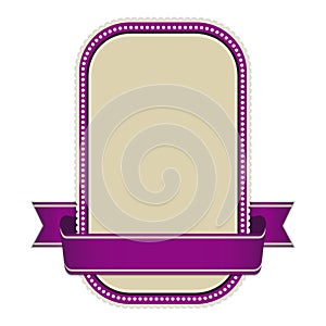 Retro banner with purple ribbon on white background