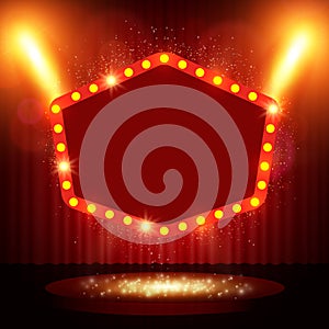 Retro banner on stage with spotlight effect background