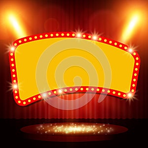 Retro banner on stage with spotlight effect background