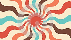 Retro banner with sun and rays in style of 70s