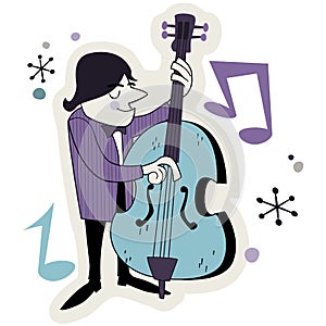 Retro Bass Player Illustration