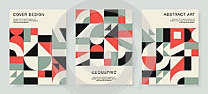 Retro bauhaus covers set. Vector design with colorful geometric compositions. photo