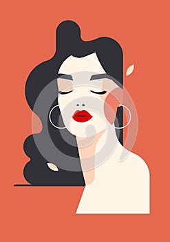 Retro beauty woman abstract artwork pastel color pop art geometric lady figure poster vector flat