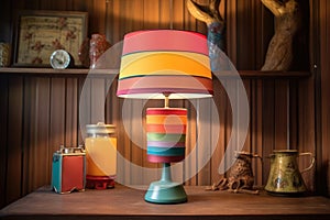 retro bedside lamp with colorful shade on table