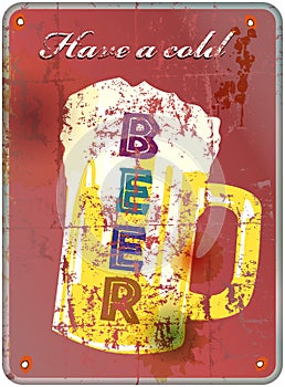 Retro beer enamel sign, vector photo