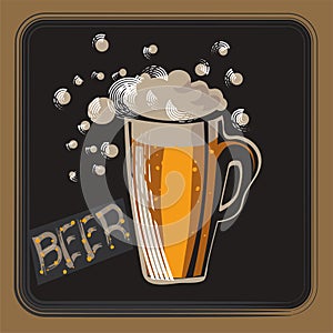 Retro beer vector poster. Vintage poster Mug of beer.