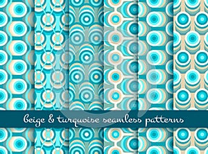 Retro beige and turquoise seamless patterns