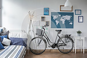 Retro bicycle in teen bedroom