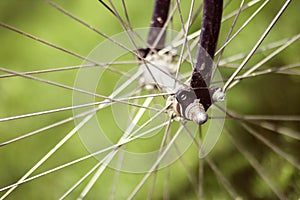 Retro bicycle wheel spoke close-up