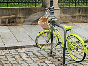 Retro bike color green with white polka dots