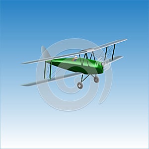 Retro biplane plane vector illusration. Vintage piston engine airplane