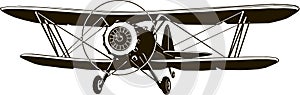 Retro biplane vector monogram black airplane classic front