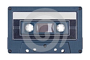 Retro black audio tape isolated on white background.