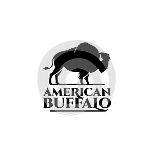 Retro black badge american buffalo cattle company logo design idea