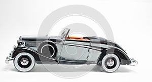 Retro black and grey color vintage classic car model isolated on white grey background