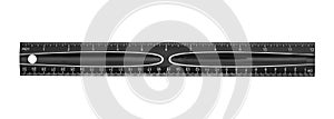 Retro black 12-inch ruler isolated on white photo