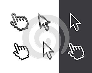Retro Black Pixel Computer Cursor Set. Vector