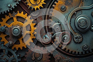 Retro black and white background of industrial cogs or gears with movement