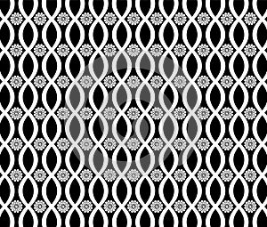 Retro Black And White Seventies Style Twisted Lines And Flowers Background Pattern