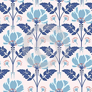 Retro blooming flowers and leaves soft and delicate color mood seamless pattern vector illustration ,Design for fashion , fabric,