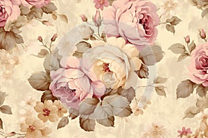 Retro blossom art wallpaper floral vintage flower pattern pink seamless decorative design