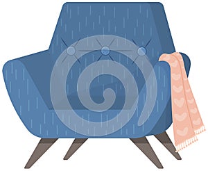 Retro blue colored armchair. Living room furniture design concept modern home interior element
