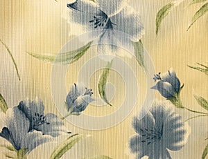 Retro Blue Floral Pattern Fabric Background