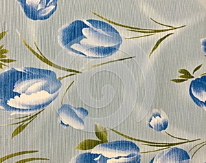 Retro Blue Floral Pattern Fabric Background