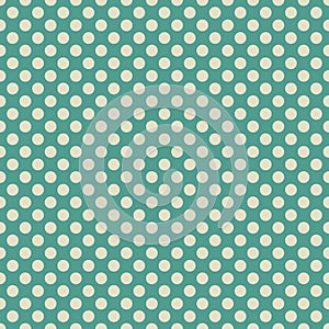 Retro blue green and light beige or off white polka dot wallpaper background pattern design