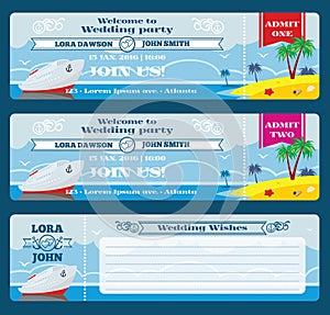 Retro boarding pass ticket. Wedding invitation template