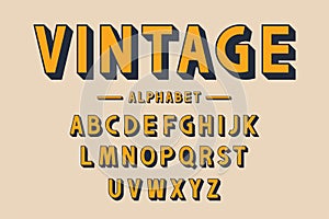 Retro bold font and alphabet. Strong letters with long shadows in vintage style. Retro typography