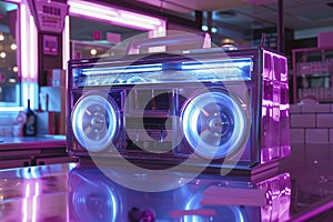 Retro boombox on cafe table