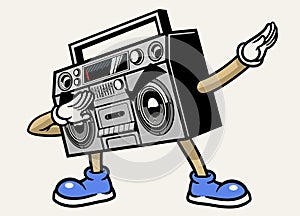 Retro boombox stereo tape mascot character dabbing pose