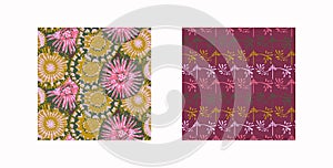 Retro botanical vector pattern collection in elegant style. Luxury print textur for beautiful feminine seamless