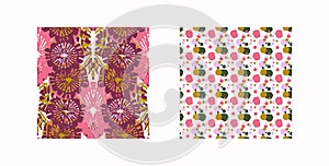 Retro botanical vector pattern collection in elegant style. Luxury print textur for beautiful feminine seamless