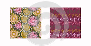 Retro botanical vector pattern collection in elegant style. Luxury print textur for beautiful feminine seamless photo