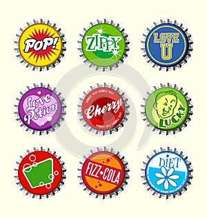 Retro bottle cap designs set 3