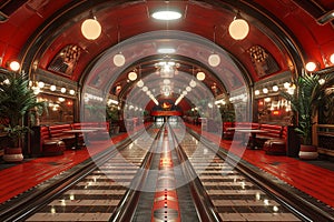 Retro bowling alley with vintage lanes and a classic snack bar3D render.