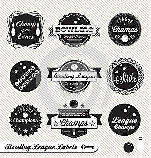 Retro Bowling League Labels and Stickers