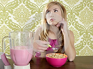 Retro breakfast woman milkshake corn flakes photo